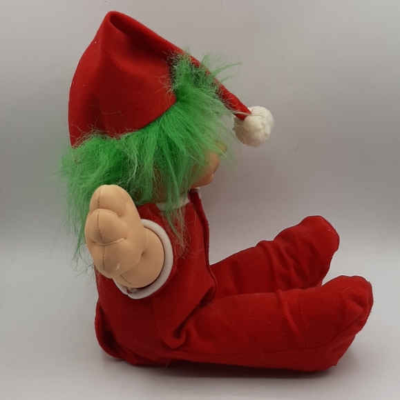 Russ Christmas Troll Doll 2338 Santa Hat Pajamas Green Hair 13" Soft Body Vtg - Picture 6 of 8